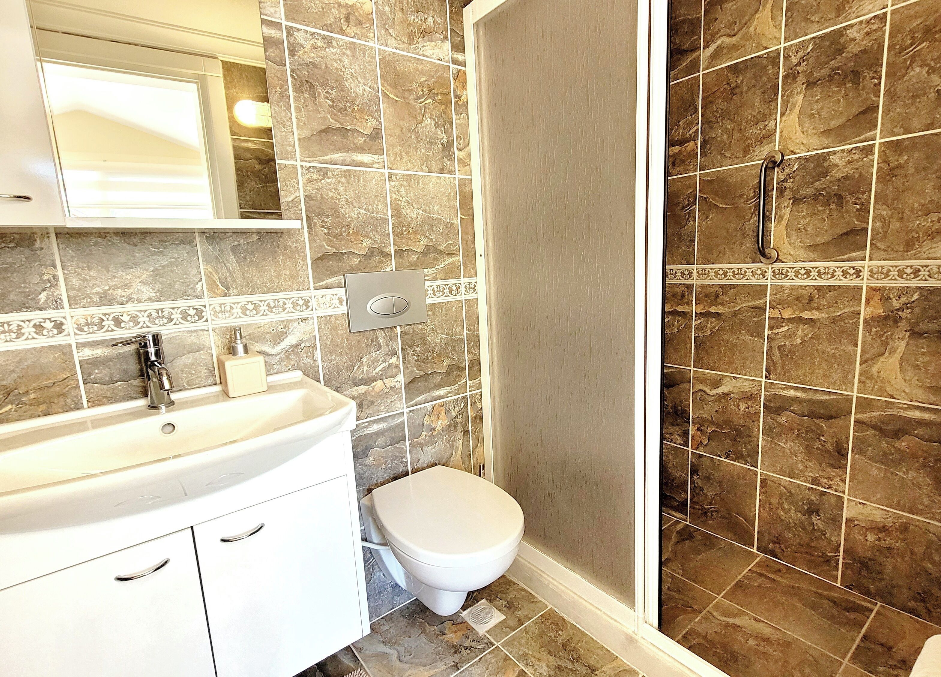 standart double rooms at attic | bathroom | shower, hair dryer, slippers, towels