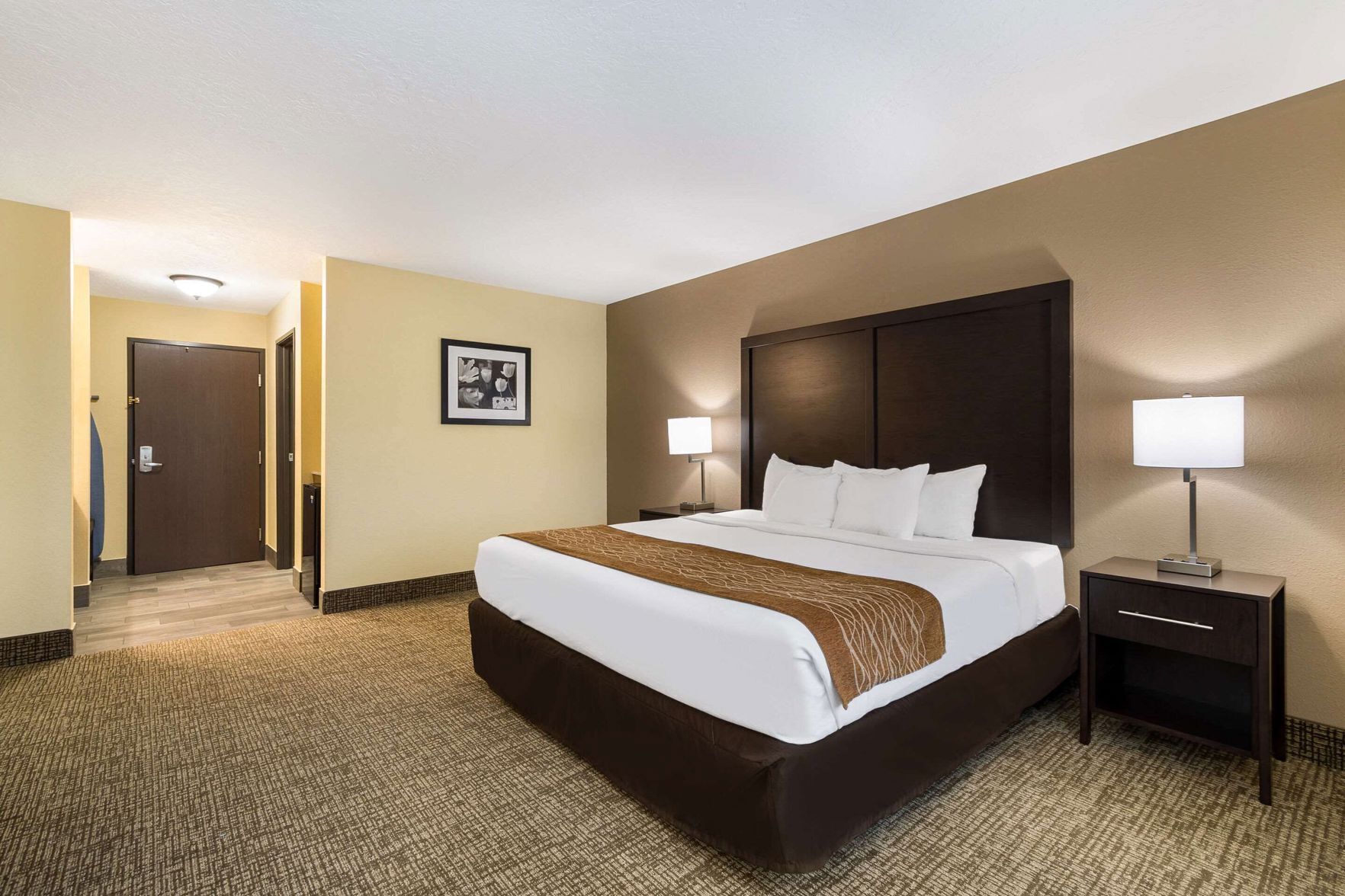 Premium bedding, down comforters, desk, laptop workspace