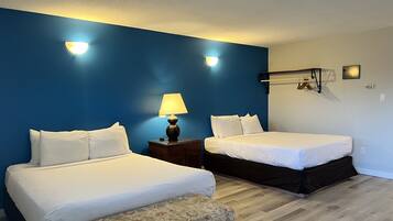 Family Two Queen Beds | 1 bedroom, desk, laptop workspace, iron/ironing board