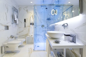Free toiletries, hair dryer, bidet, towels
