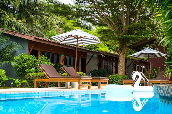 Outdoor pool, sun loungers