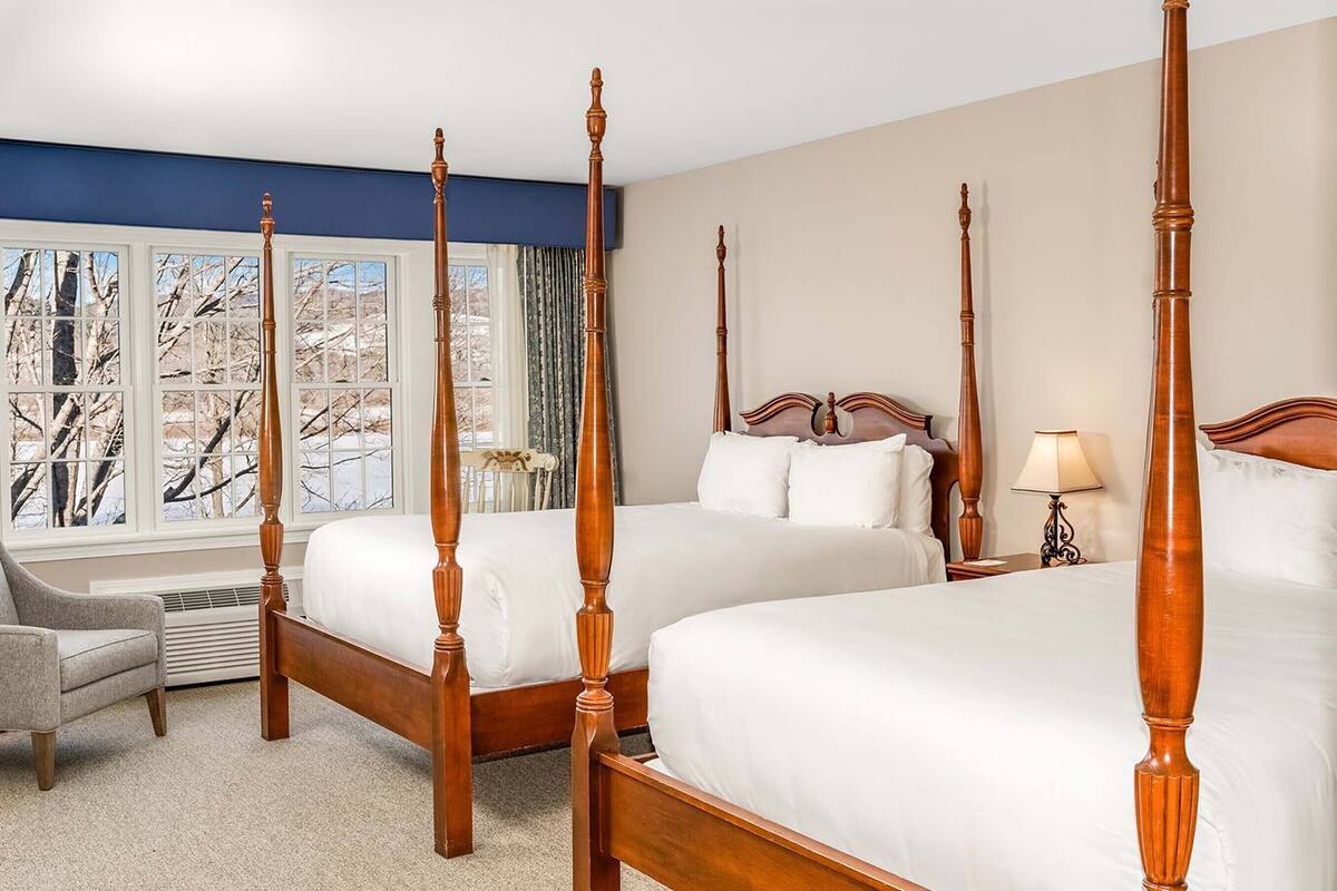 standard river view 2 queen | 1 bedroom, iron/ironing board, free wifi, bed sheets