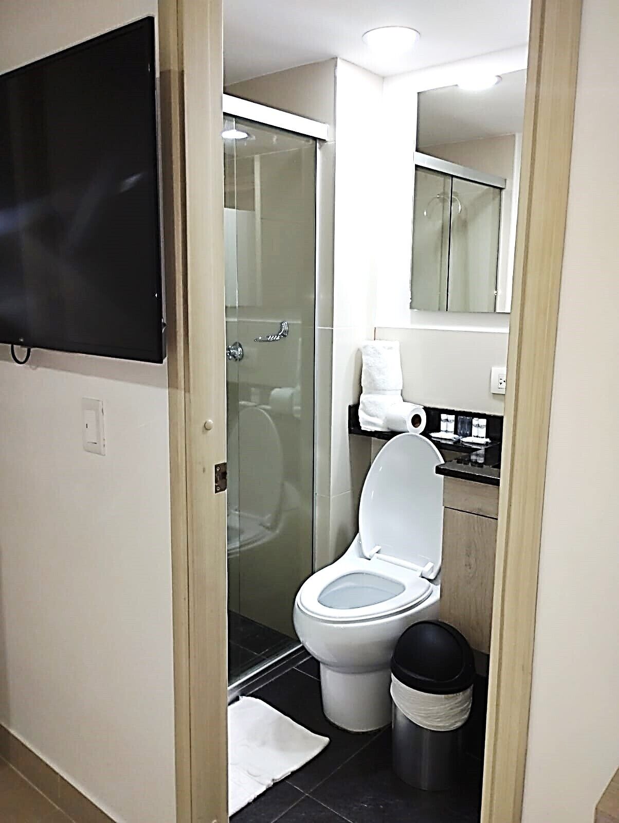 standard double room | bathroom | shower, free toiletries, hair dryer, towels
