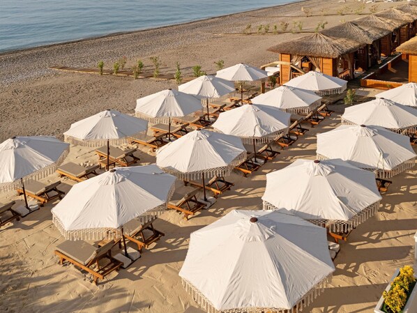 Private beach, beach cabanas, sun loungers, beach umbrellas