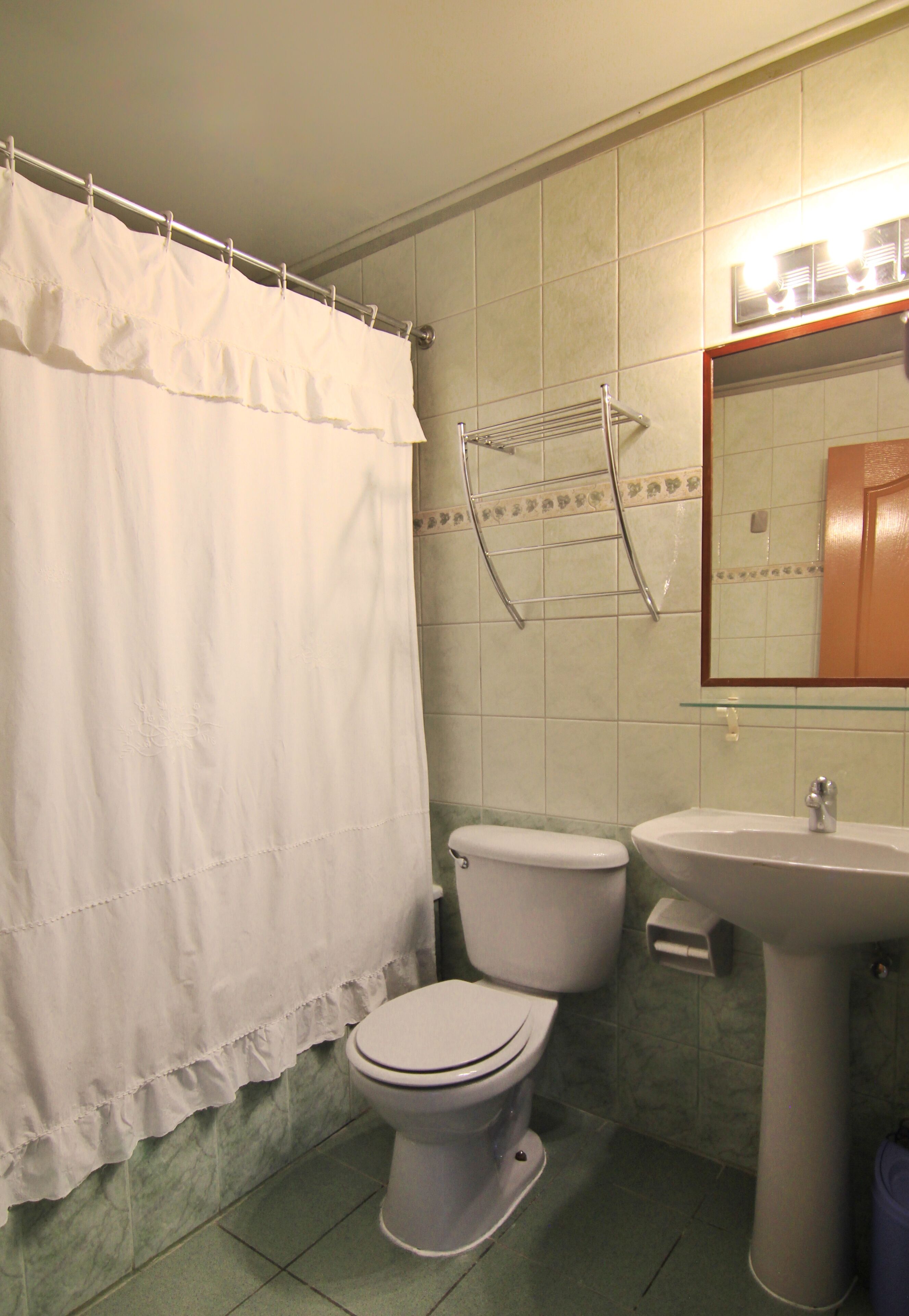 combined shower/bathtub, hair dryer, towels
