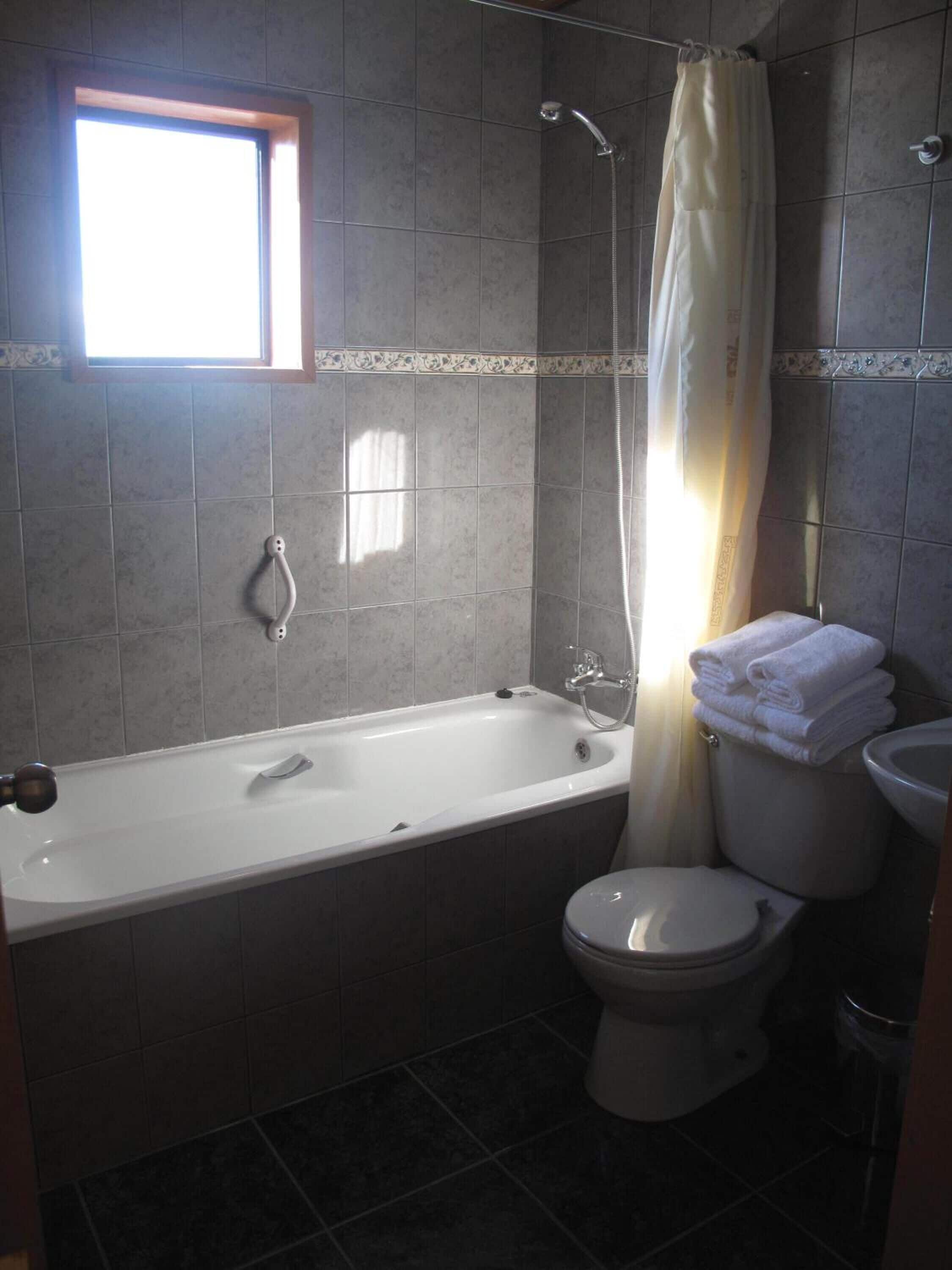 combined shower/bathtub, hair dryer, towels