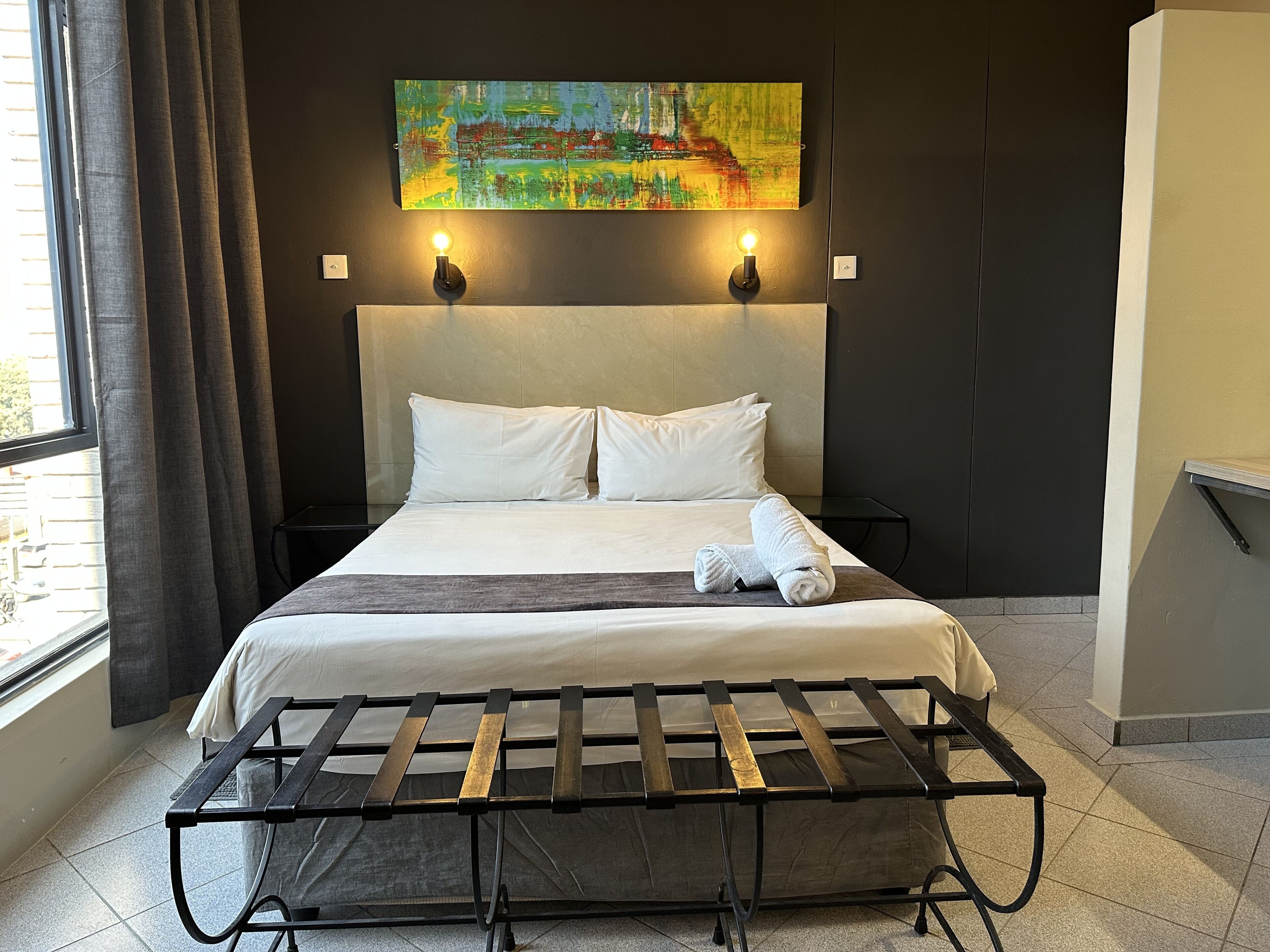 standard double room | in-room safe, desk, laptop workspace, blackout curtains