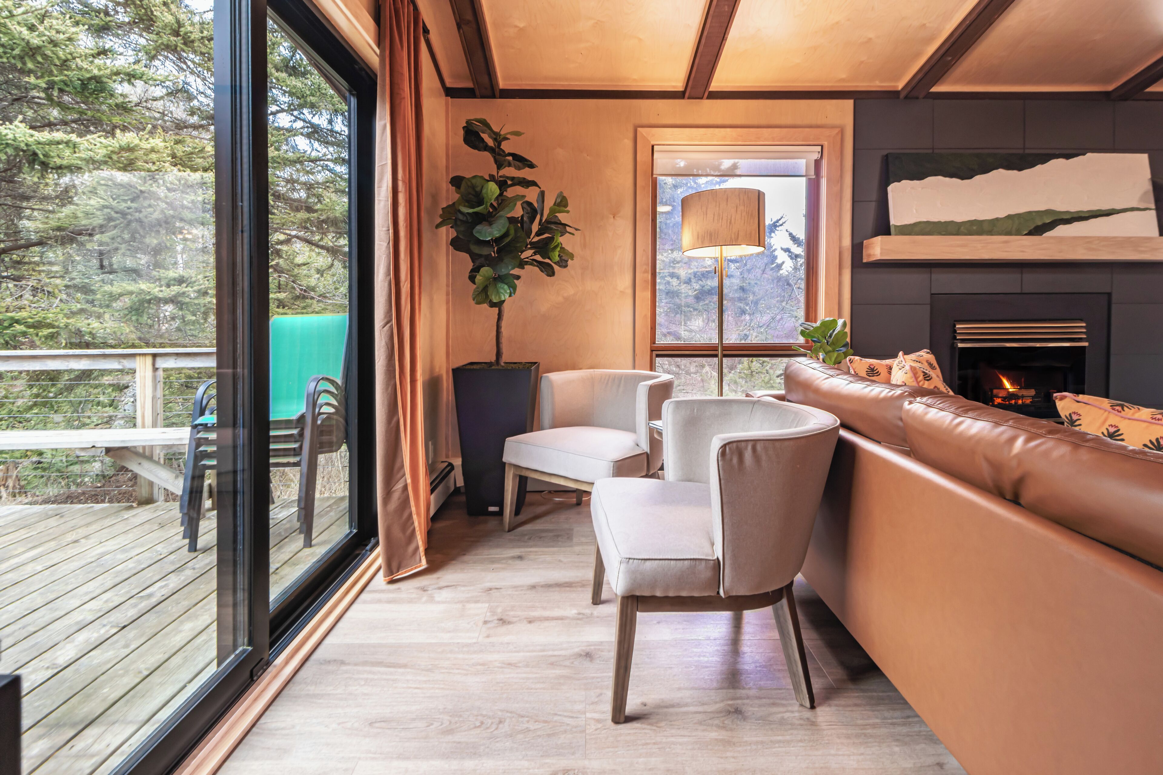 Alpehytte, privat bad (Creek Chalet) | Oppholdsområde | En 30-tommers TV med Parabol-TV