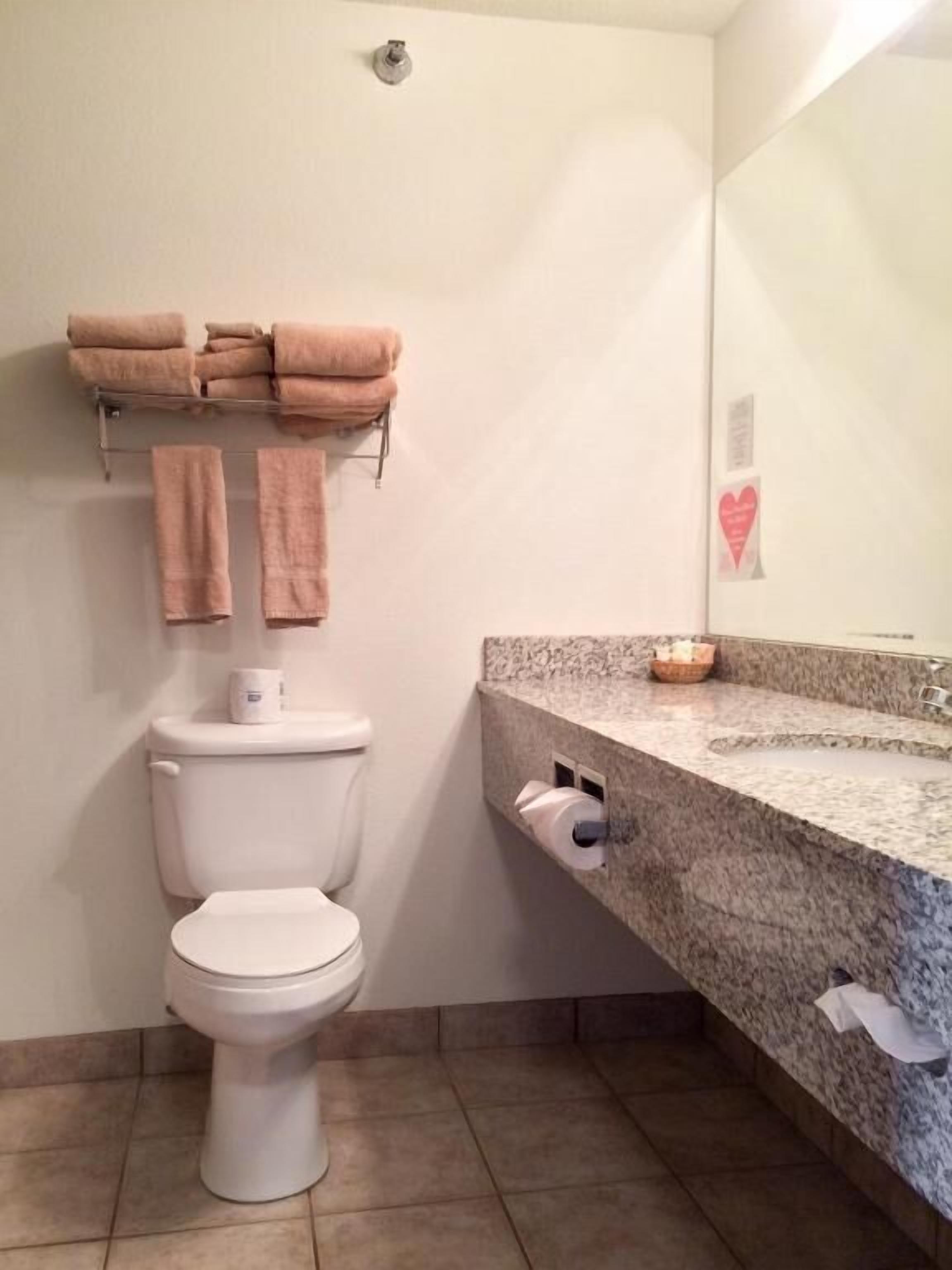 combined shower/bathtub, free toiletries, towels