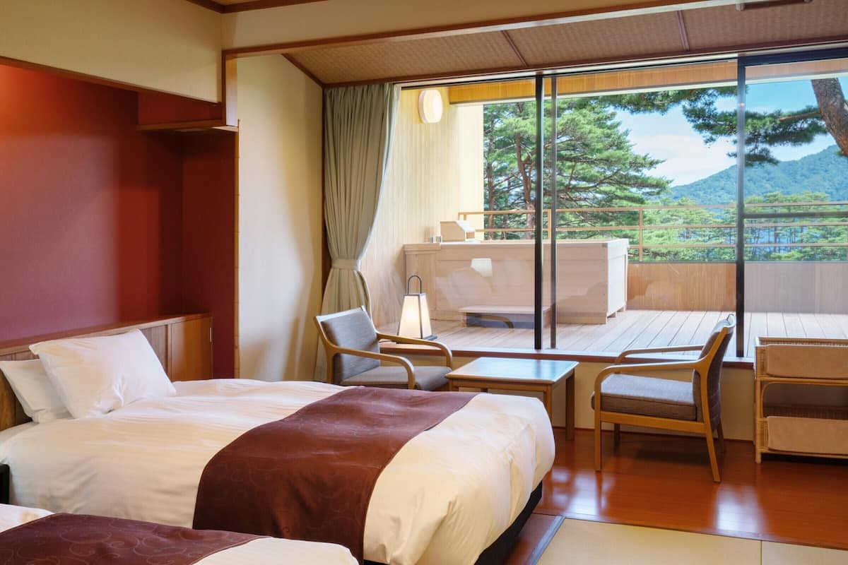 Japanese-style twin room with open-air bath, Non Smoking | Premium bedding, in-room safe, blackout curtains, free WiFi