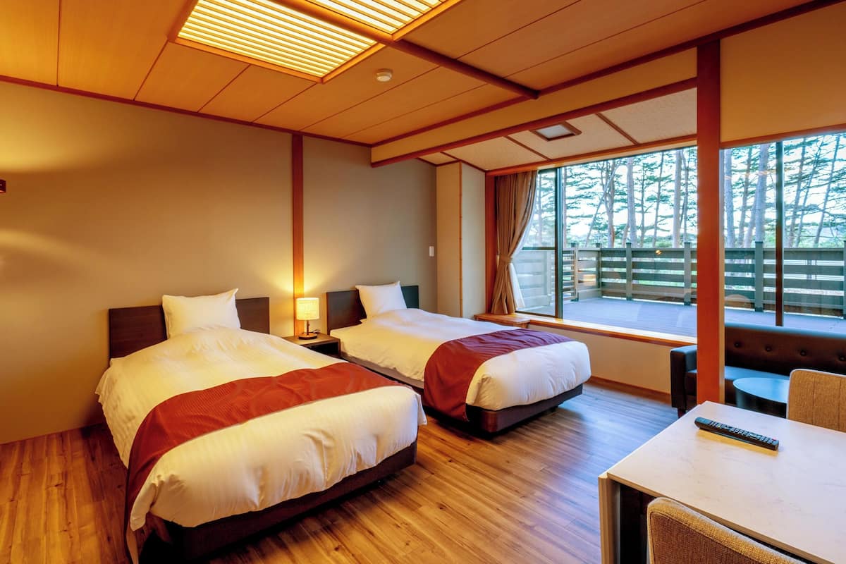 Western-style twin bedroom with terrace facing the pine forest, Non Smoking | Premium bedding, in-room safe, blackout curtains, free WiFi