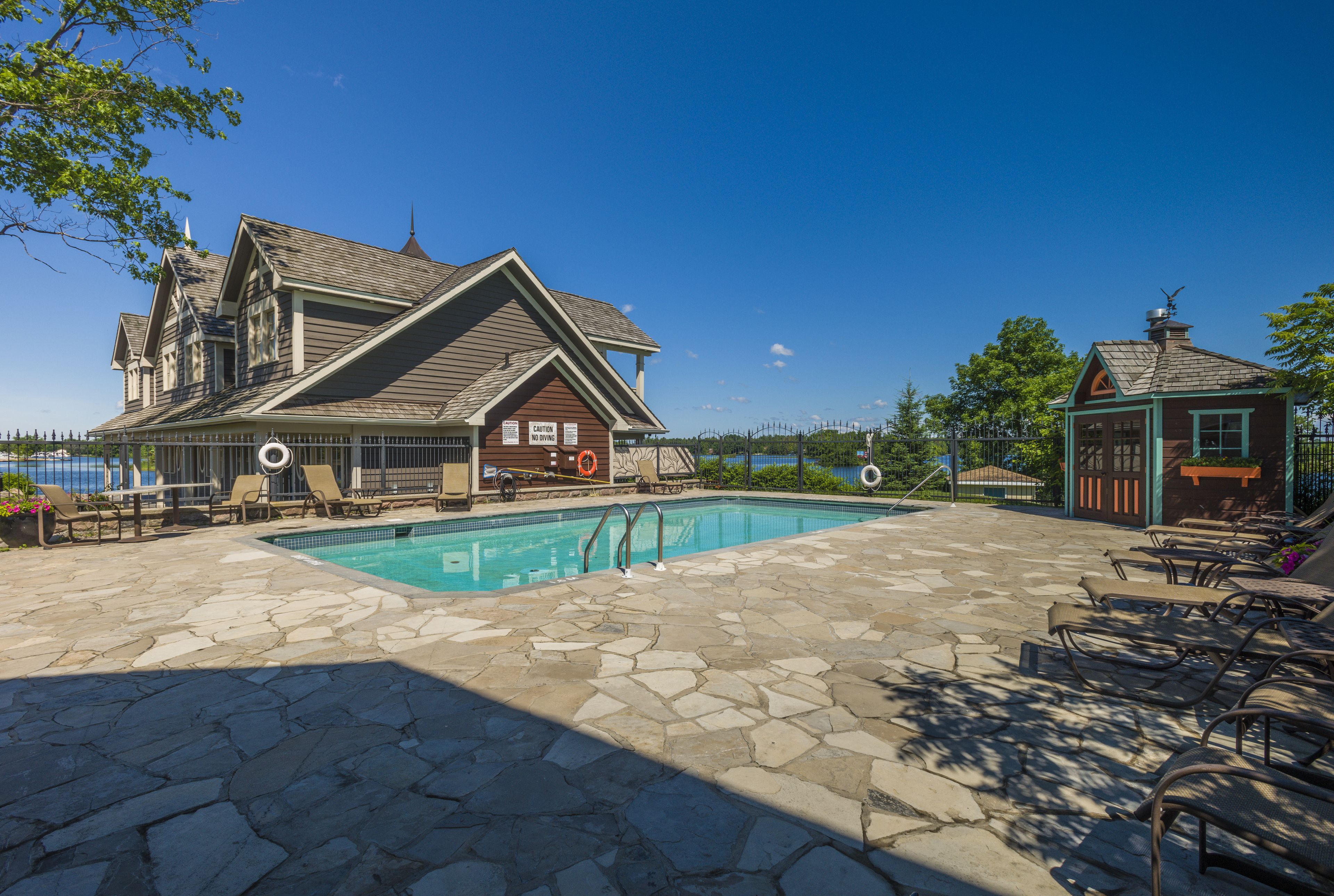 outdoor pool, pool loungers