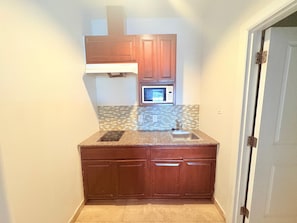 Fridge, microwave, coffee/tea maker