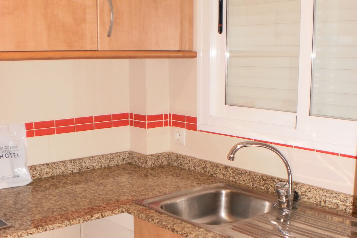 Großer Kühlschrank, Mikrowelle, Herdplatte