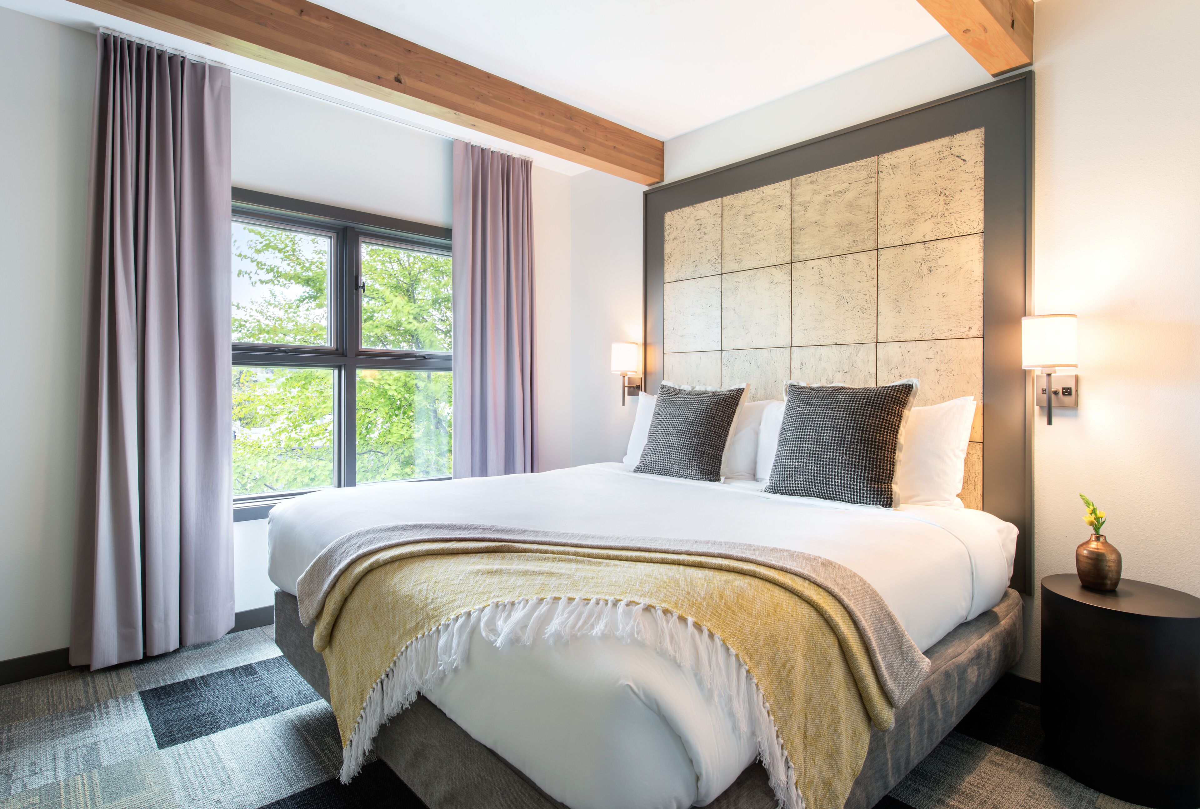 hypo-allergenic bedding, down duvets, in-room safe, desk