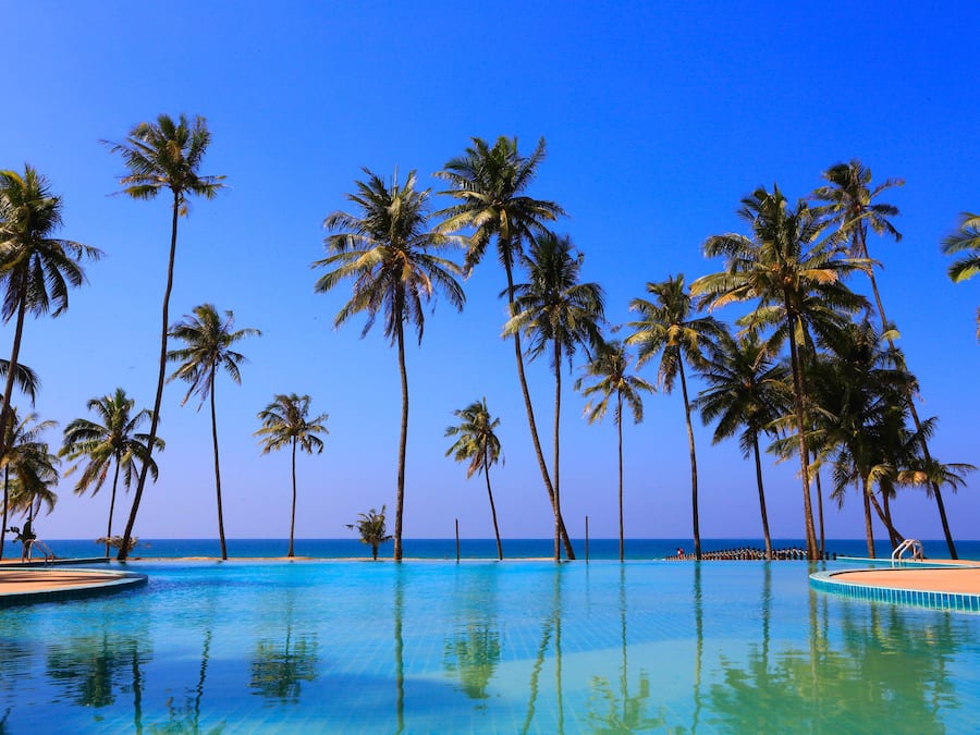 Piscine extérieure, chaises longues