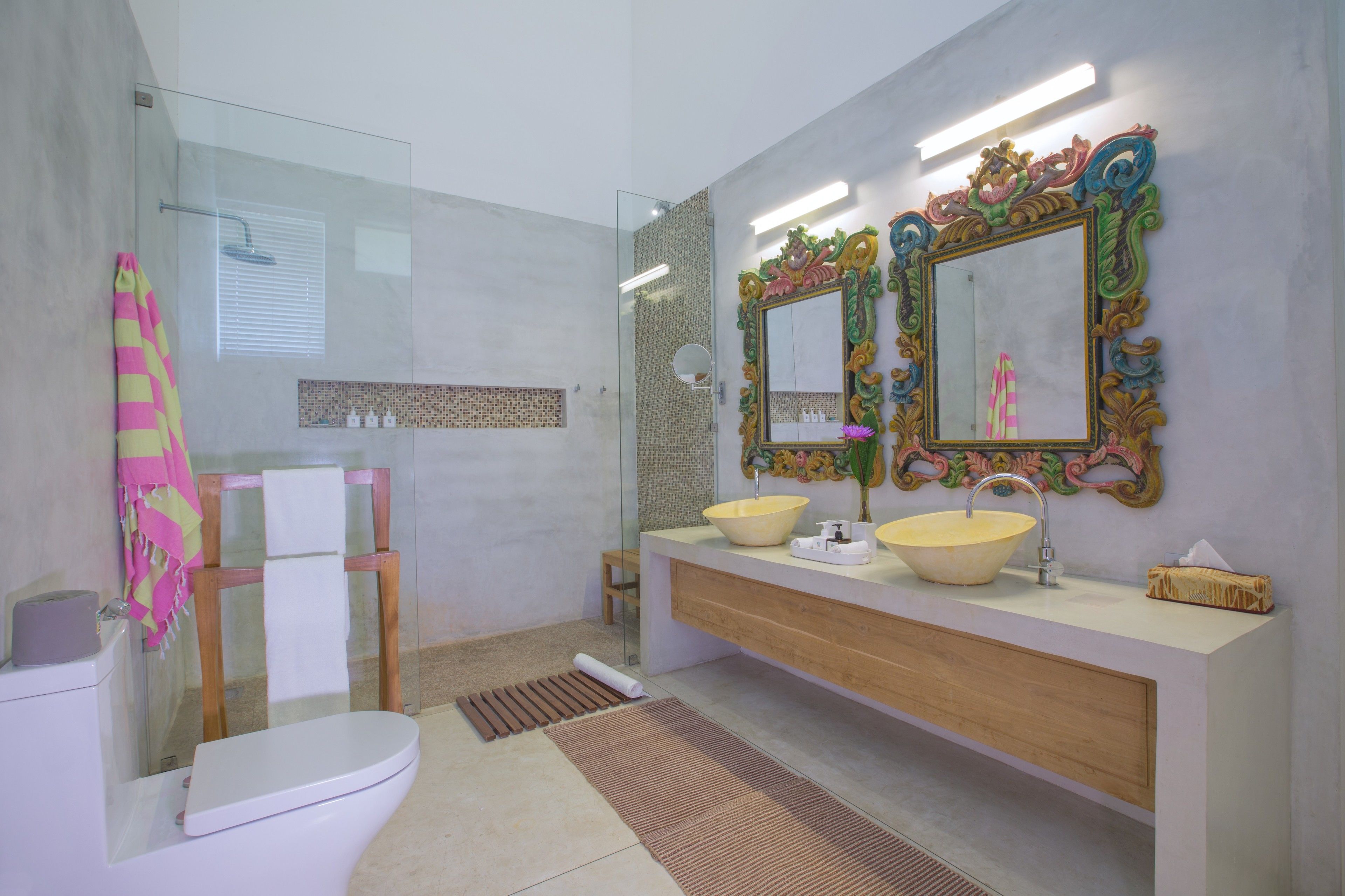 ocean signature suite | bathroom | shower, rainfall showerhead, free toiletries, hair dryer