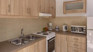 Una cocina con armarios de madera, un lavamanos doble, una estufa, un microondas y un refrigerador.