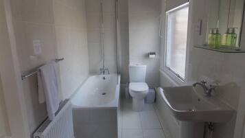 Shower, free toiletries, hair dryer