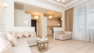 Deluxe Apartment, 1 Queen Bed with Sofa bed, Balcony, Courtyard Area | Premium bedding, minibar, in-room safe, blackout drapes