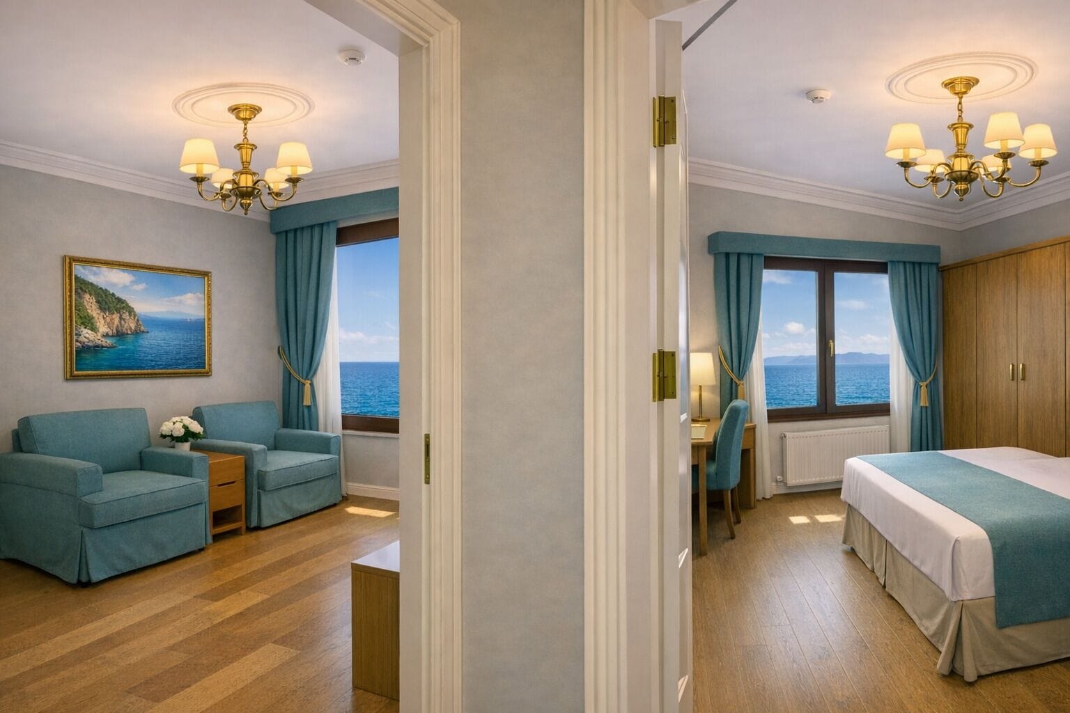 Family Suite, Sea View or City View | Ylelliset vuodevaatteet, Select Comfort -patjalliset sängyt, minibaari
