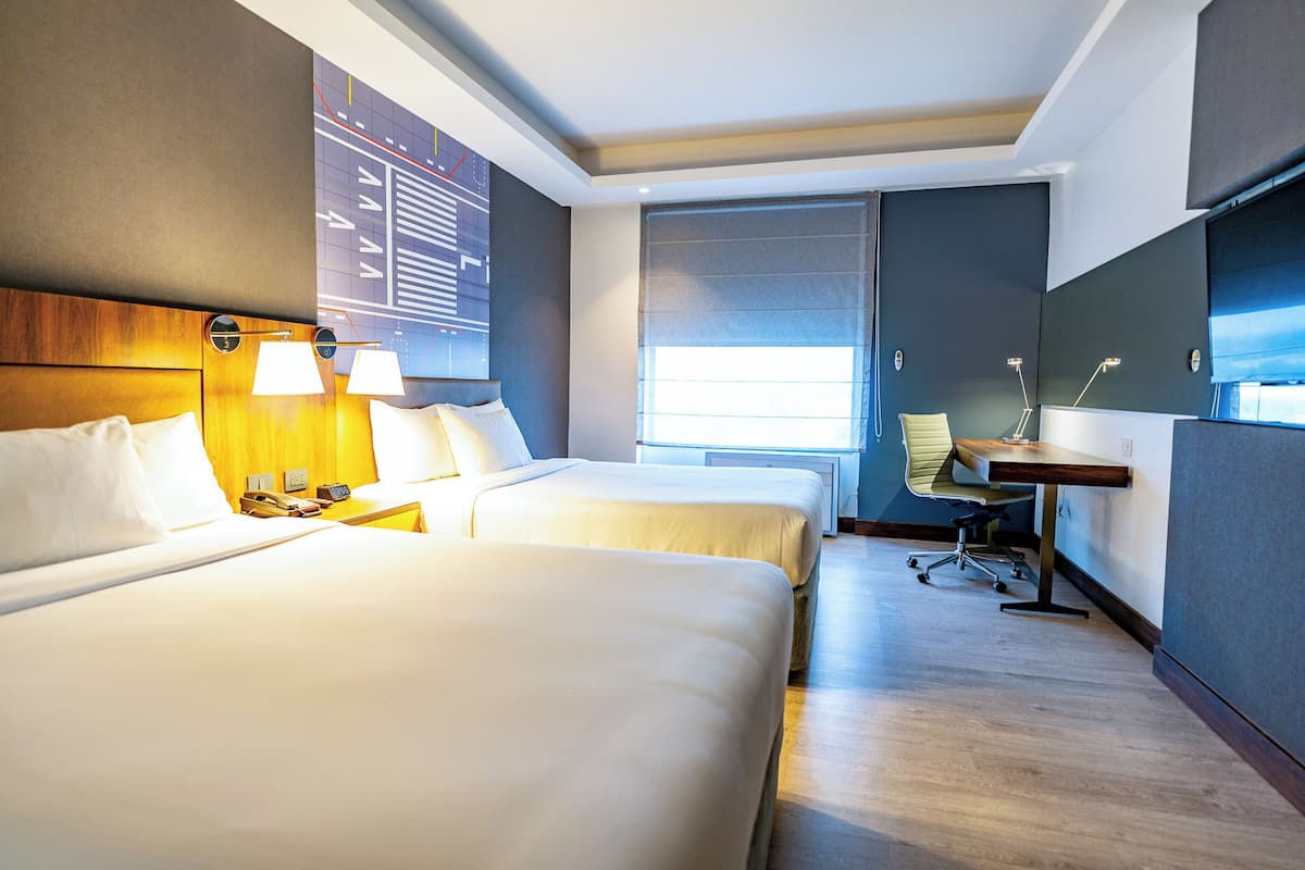 room, 2 queen beds | premium bedding, in-room safe, desk, laptop workspace