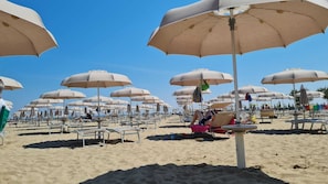 A beach with numerous umbrellas and sun loungers. - Hotel Riva e Mare (Rimini)