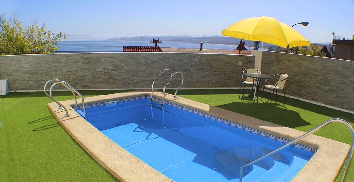 Outdoor pool, sun loungers