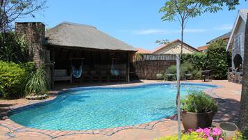 Outdoor pool, pool umbrellas