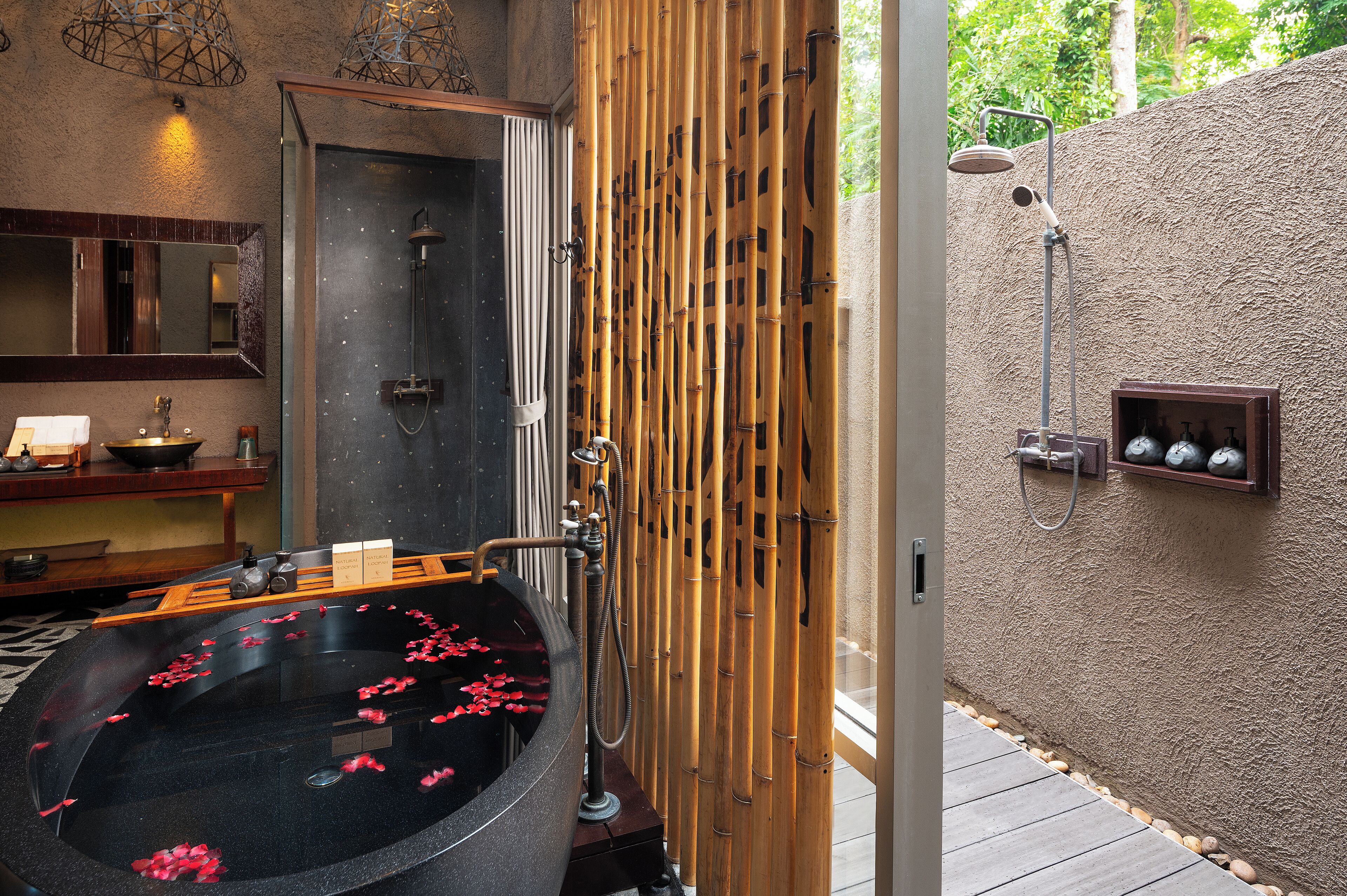 clay pool cottages | bathroom | separate bathtub and shower, deep-soaking bathtub, rainfall showerhead