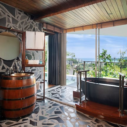 Tent Pool Villas | Bathroom | Separate tub and shower, deep soaking tub, rainfall showerhead