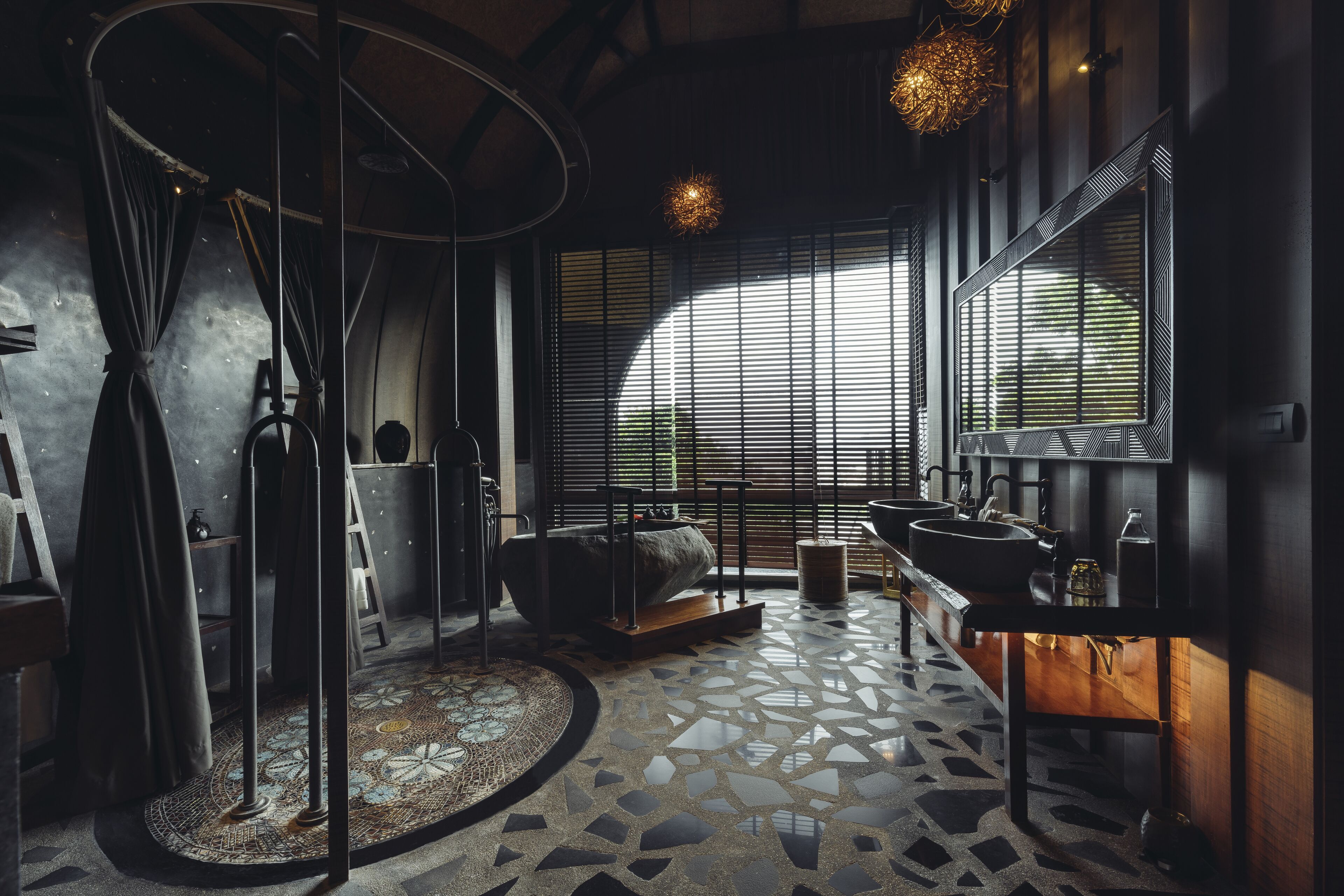 bird's nest pool villas | bathroom | separate bathtub and shower, deep-soaking bathtub, rainfall showerhead