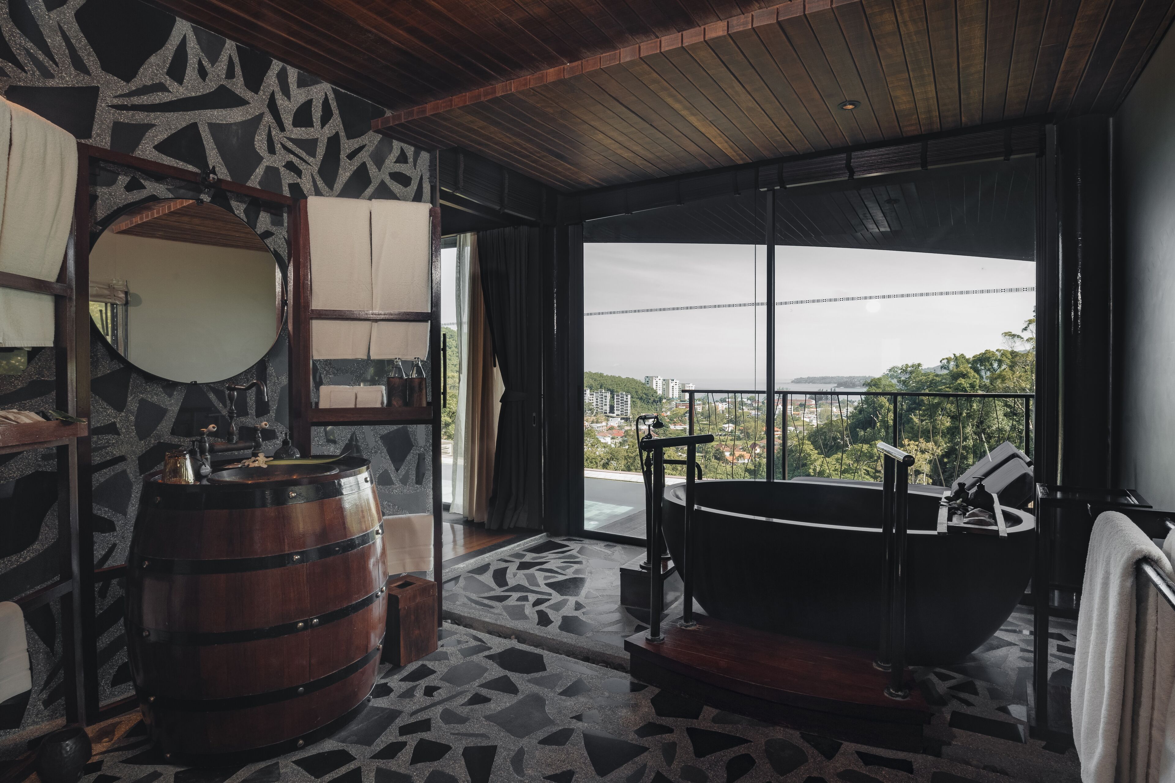 tent pool villas | bathroom | separate bathtub and shower, deep-soaking bathtub, rainfall showerhead