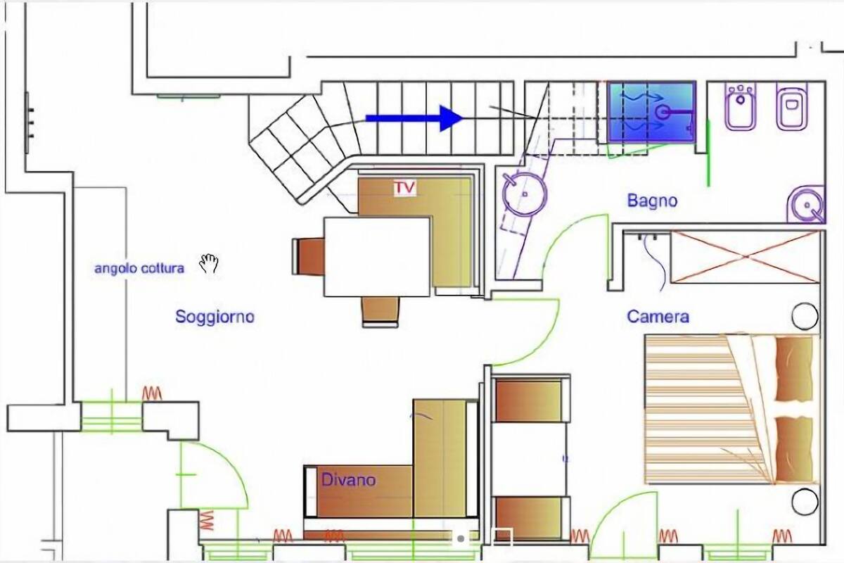 A hotel room layout with a TV, ensuite bathroom, ensuite toilet, and a divan.
