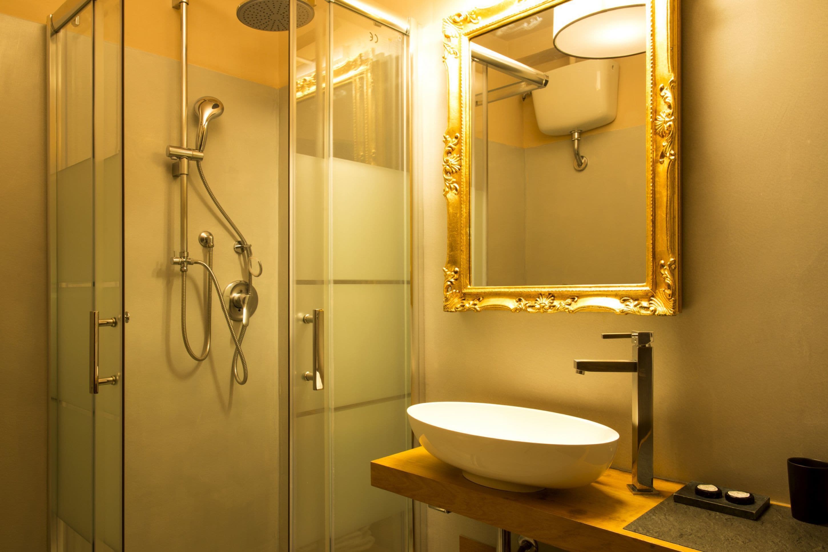 superior double room | bathroom | shower, rainfall showerhead, free toiletries, hair dryer