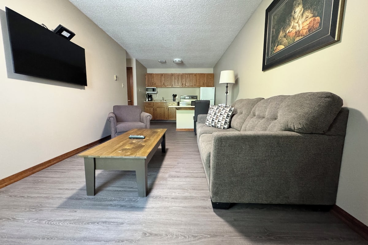 deluxe suite, 2 double beds, kitchen | living area | 51-inch plasma tv with cable channels, tv