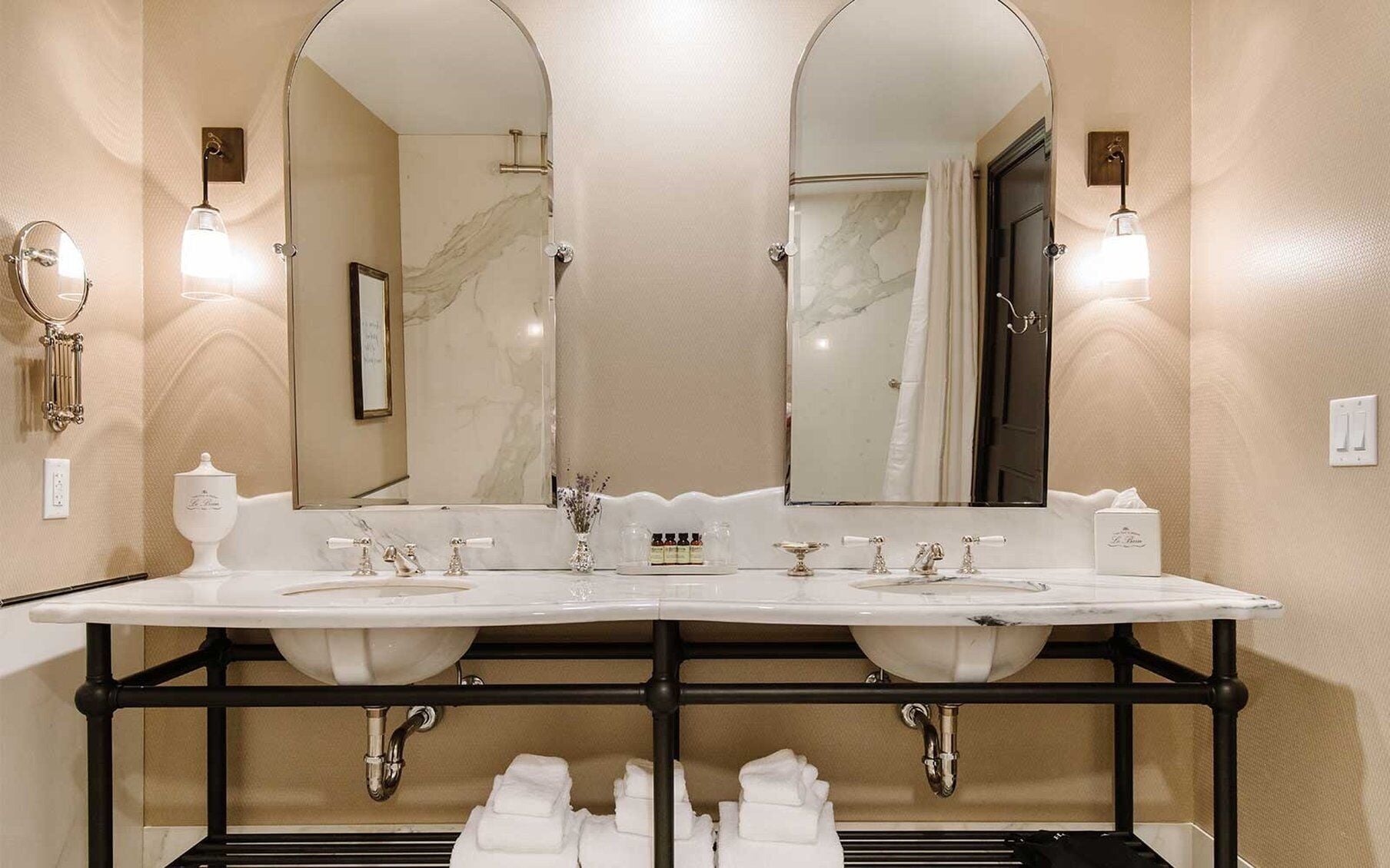 shower, rainfall showerhead, designer toiletries, hair dryer