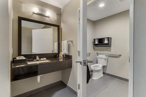 Standard Room, 1 King Bed, Accessible, Non Smoking (Roll-In Shower) | Bathroom | Free toiletries, hair dryer, towels, soap