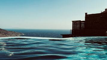 Seasonal outdoor pool, pool loungers