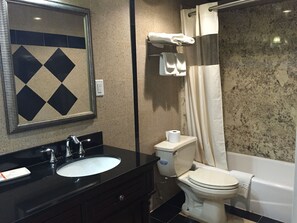 Premium Room, 1 King Bed | Bathroom | Combined shower/tub, hair dryer - Track & Turf Motel (Mount Laurel)