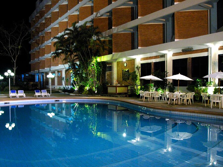 Outdoor pool, pool umbrellas, pool loungers