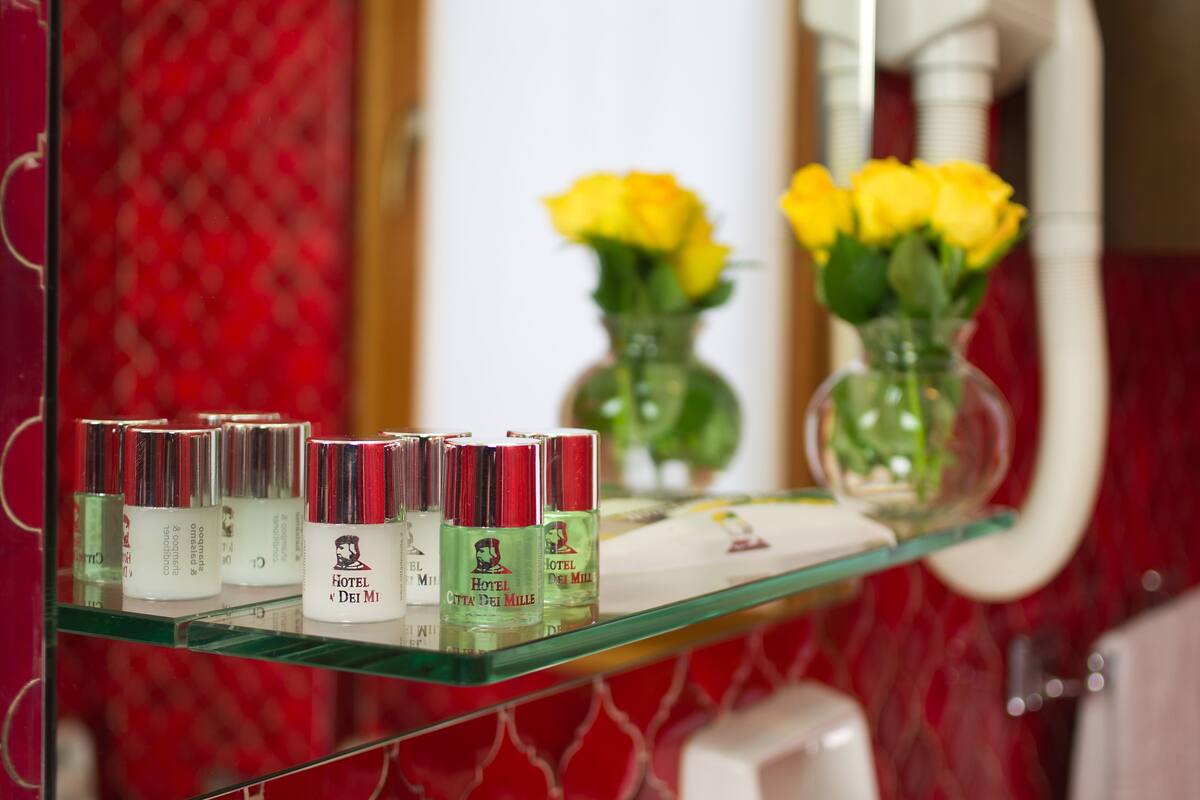 combined shower/bathtub, free toiletries, hair dryer, bidet