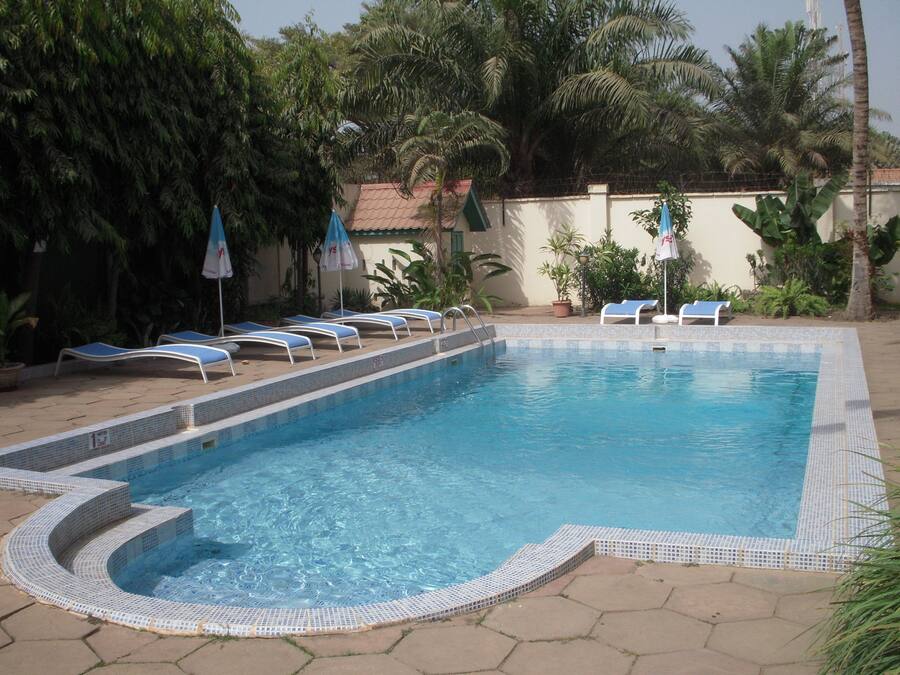 Outdoor pool, sun loungers