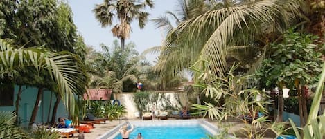 Outdoor pool, sun loungers