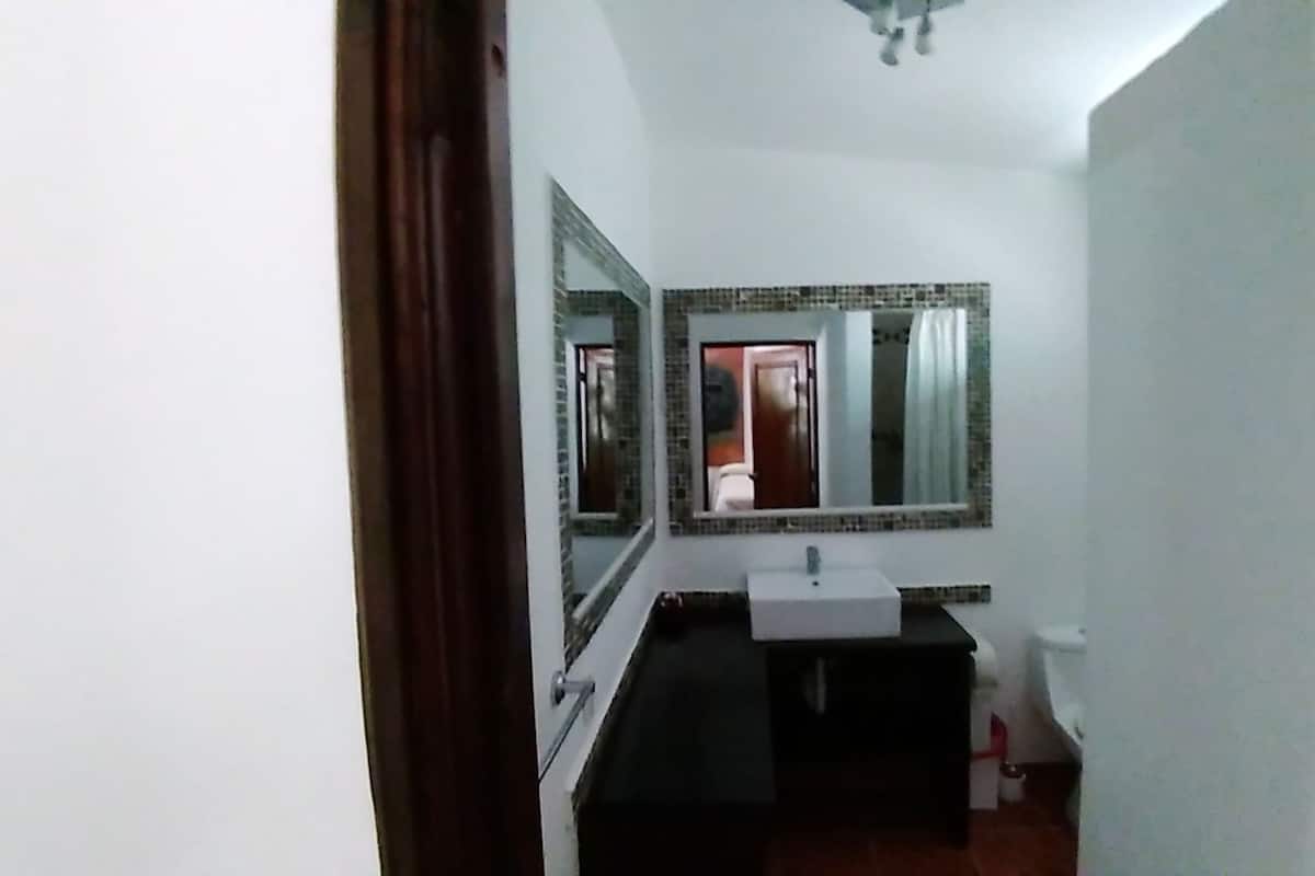 Habitación 20 | Badkamer | Een douche, gratis toiletartikelen, een haardroger, handdoeken