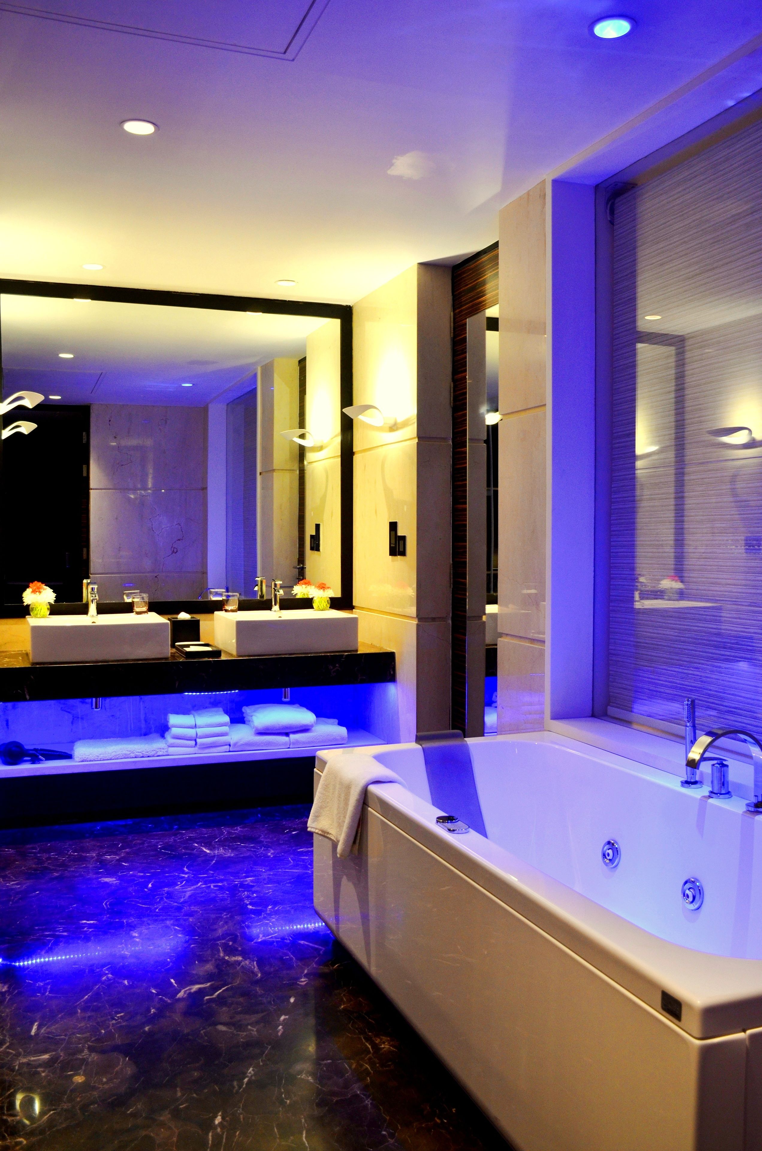 shower, hair dryer, bathrobes, slippers