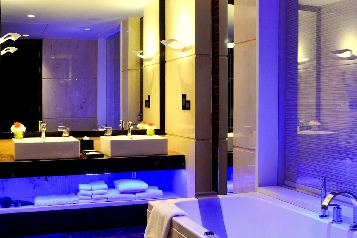 shower, hair dryer, bathrobes, slippers