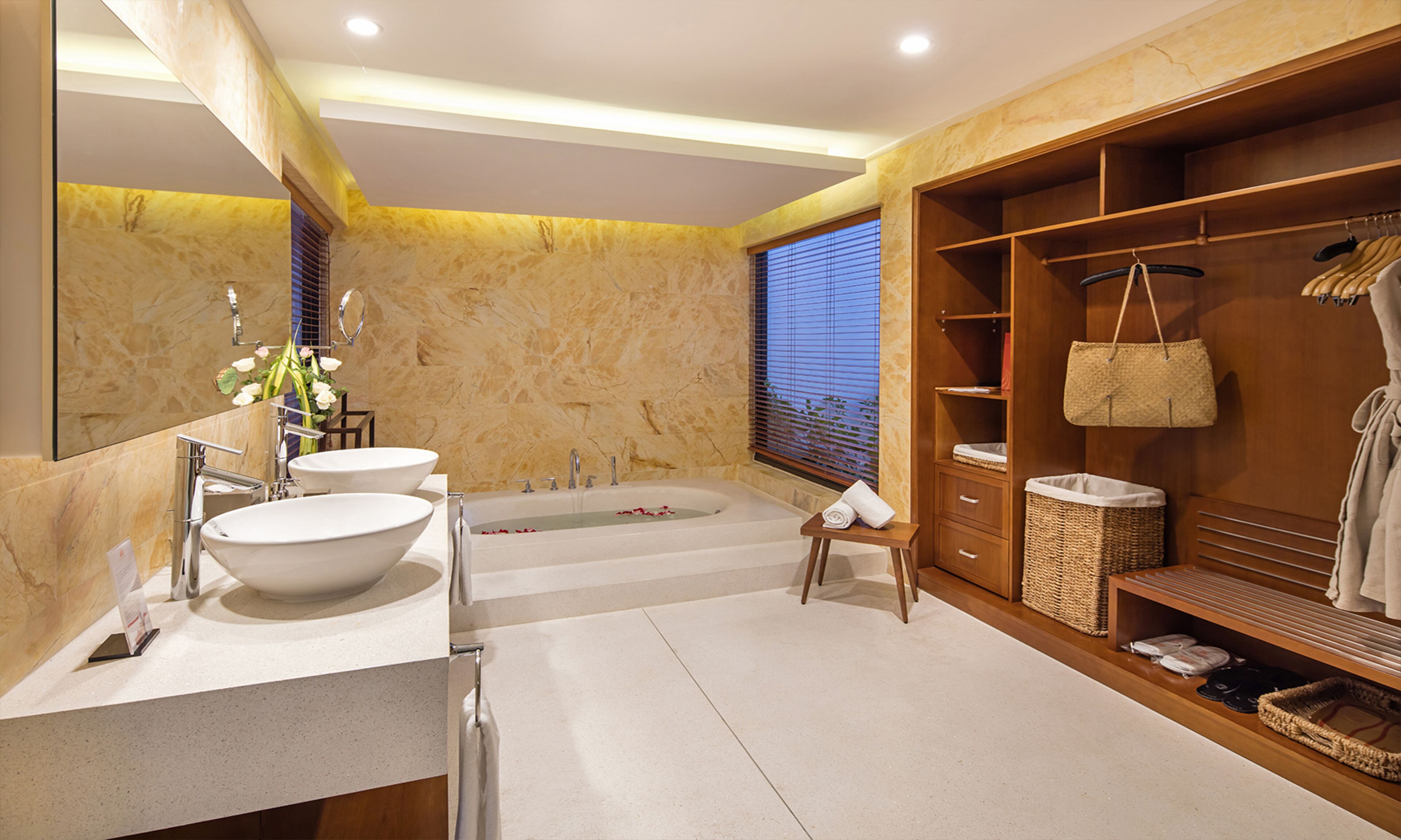 beach front pool villa | bathroom | rainfall showerhead, free toiletries, hair dryer, bathrobes