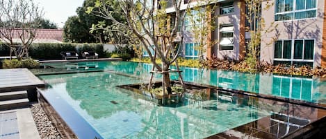 Outdoor pool, pool loungers