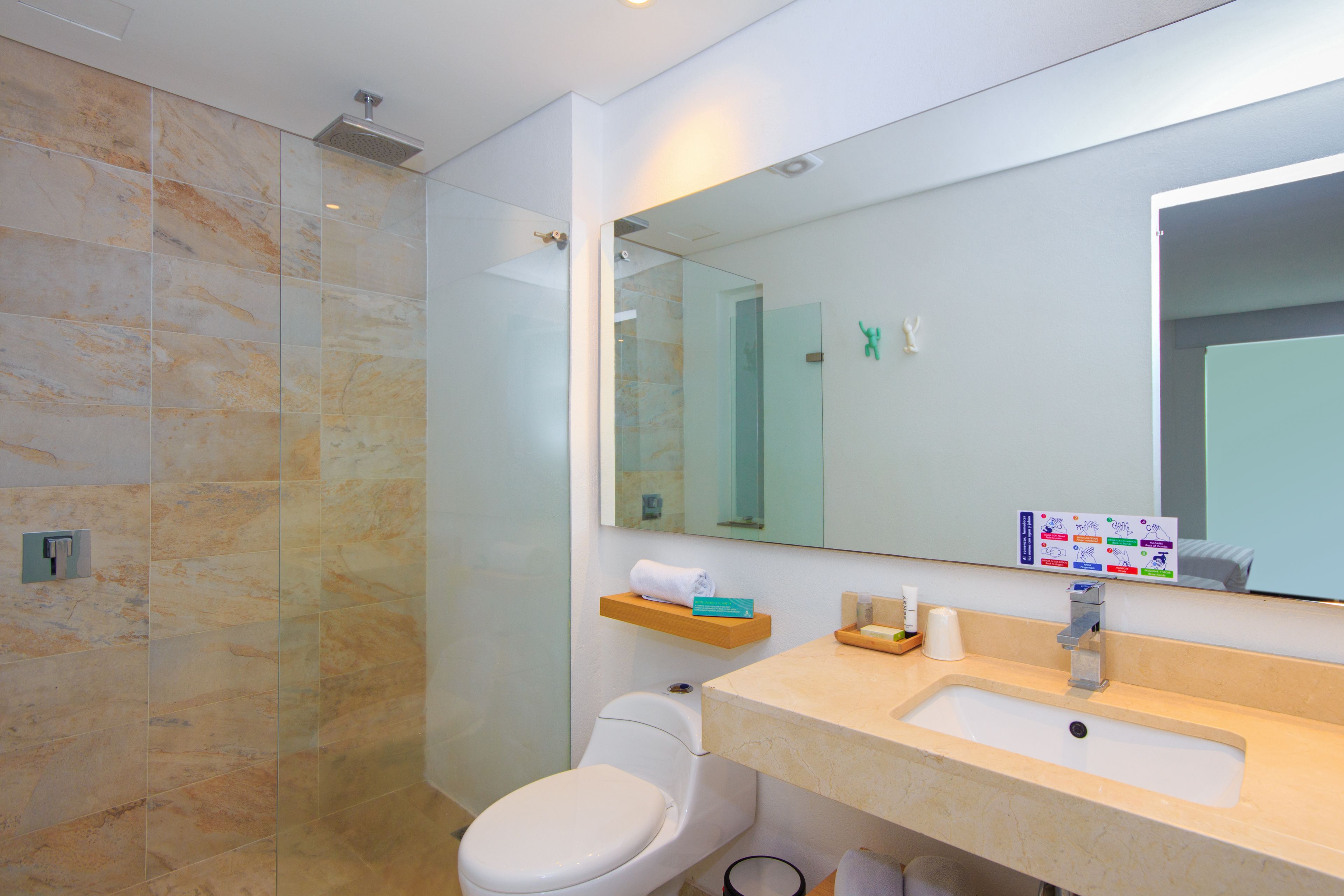 family room | bathroom | shower, free toiletries, hair dryer, towels